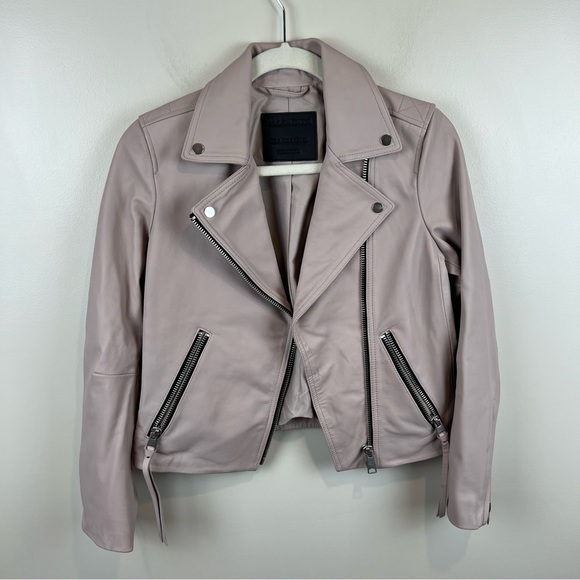 NEW ALLSAINTS Dalby Leather Biker Jacket in Nude Pink, Size 2 US - Picture 3 of 12